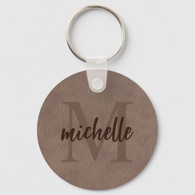 Western Style Leather Design Monogram Keychain (Front)