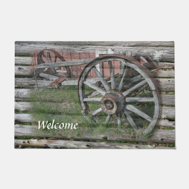 Western Style Rustic Wagon Wheel Door Mat (Front)