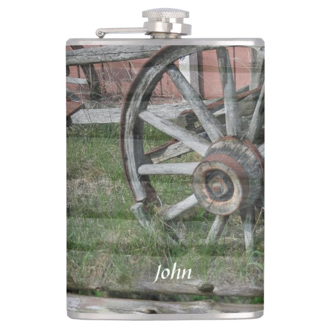 Western Style Rustic Wagon Wheel Drink Flask (Front)