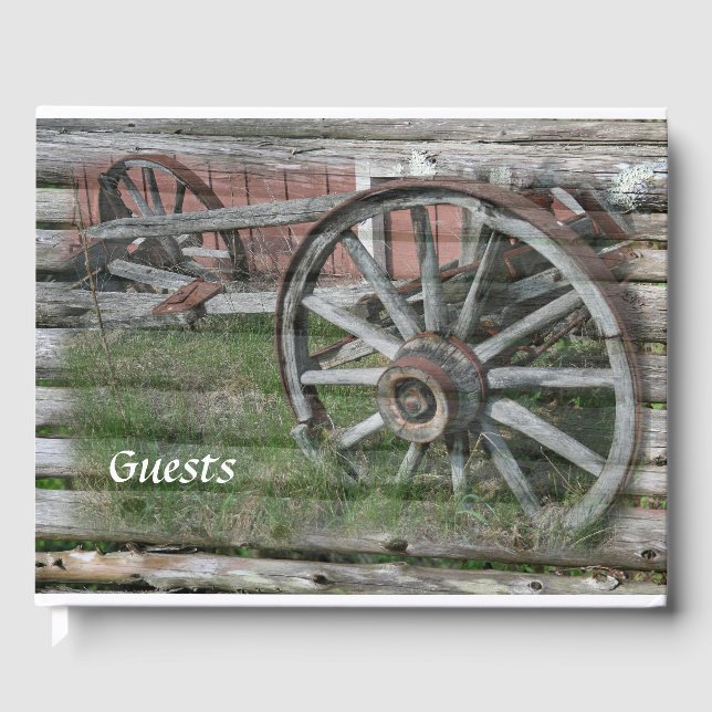 Western Style Rustic Wagon Wheel Guest Book (Front)