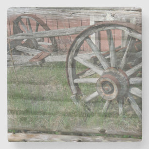 Western Style Rustic Wagon Wheel Stone Coaster