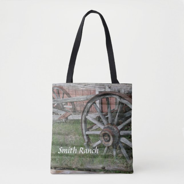 Western Style Rustic Wagon Wheel Tote Bag (Front)