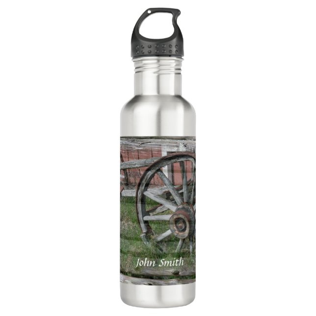 Western Style Rustic Wagon Wheel Water Bottle (Front)