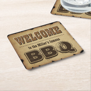 Western Style Welcome to our BBQ (customisable) Square Paper Coaster