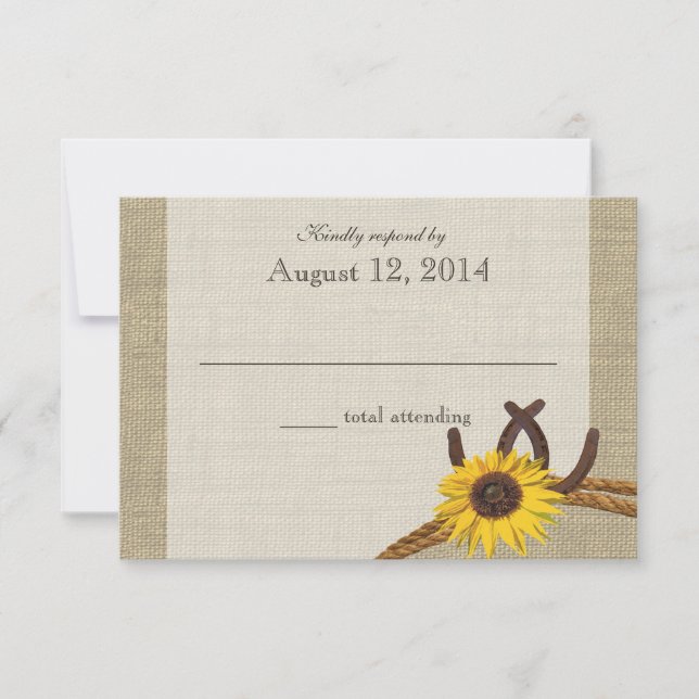 Western Sunflower and Horseshoes Reply RSVP Card (Front)