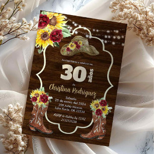 Western Sunflower Roses Cowboy Birthday Invitation