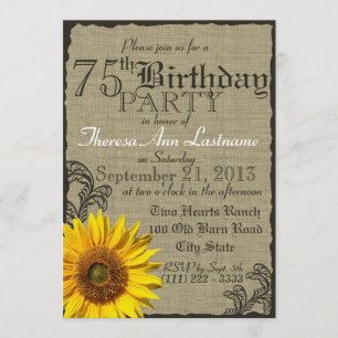 Western Sunflower Rustic 75th Birthday Invitation