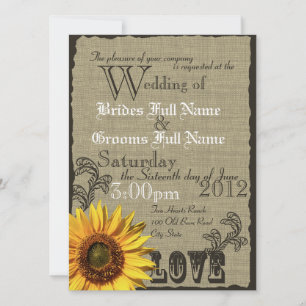 Western Sunflower Rustic Country Wedding Invitation