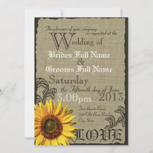 Western Sunflower Rustic Country Wedding Invitation