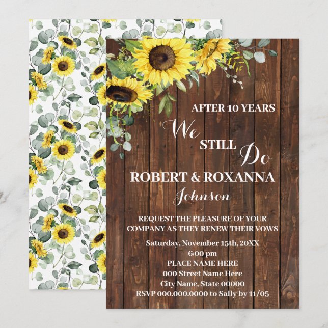 Western Sunflower Wedding Anniversary Renewal Vows Invitation (Front/Back)