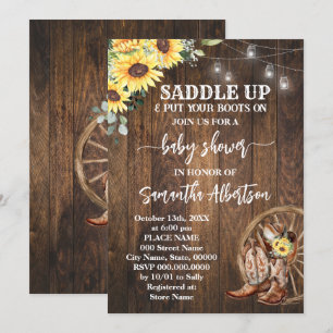 Western Sunflowers Baby Shower Country Boots Invitation