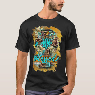 Western Sunflowers Leopard Cross Blessed Jesus Chr T-Shirt