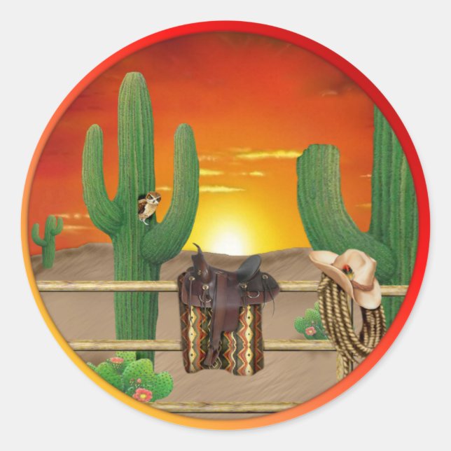 Western Sunrise Classic Round Sticker (Front)