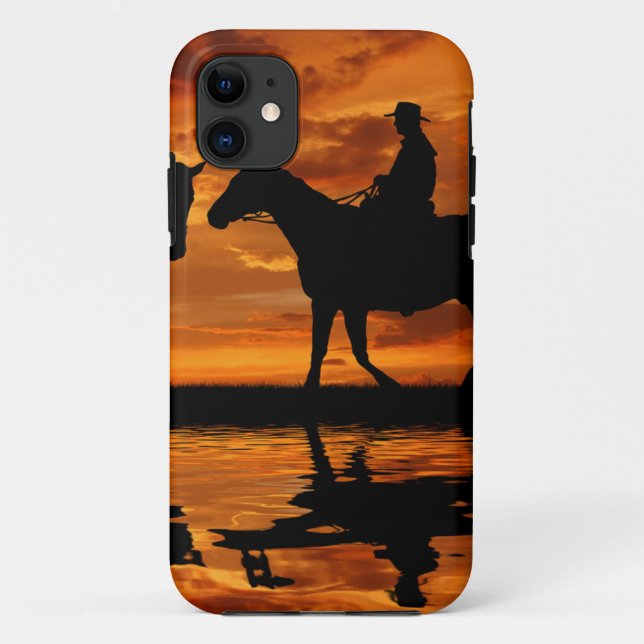 Western Sunset Horseback Riding cowboy silhouette Case-Mate iPhone Case (Back)