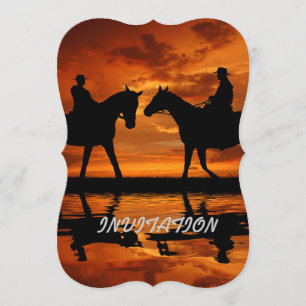 Western Sunset Horseback Riding cowboy silhouette Invitation
