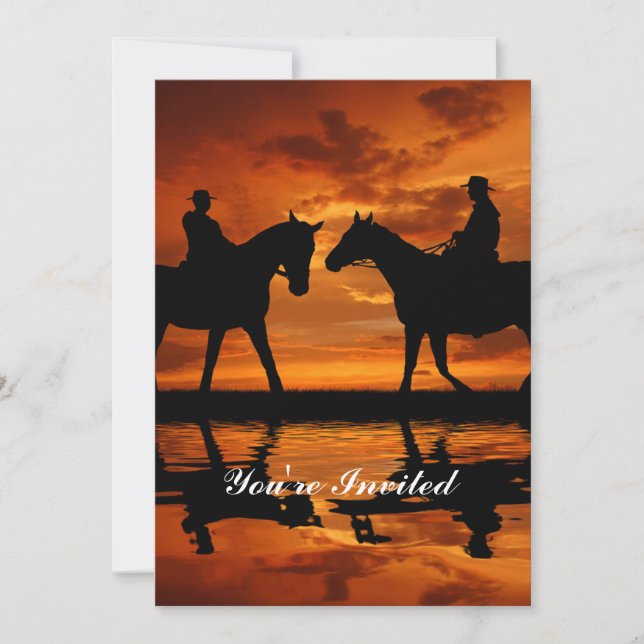 Western Sunset Horseback Riding cowboy silhouette Invitation (Front)