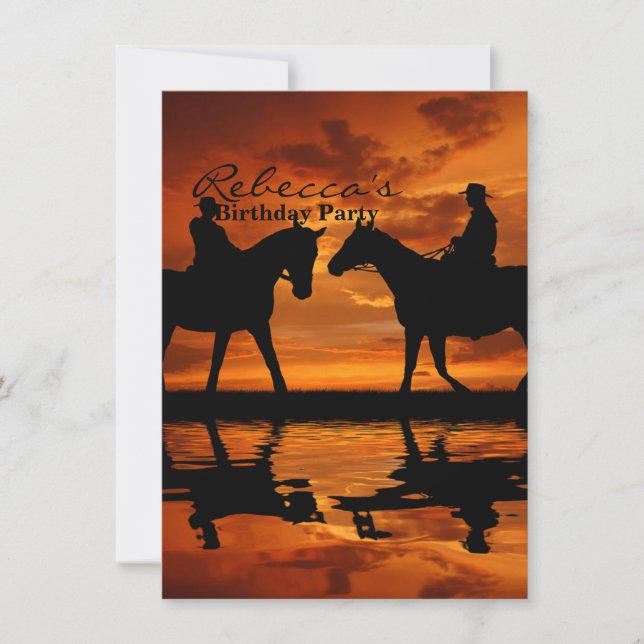 Western Sunset Horseback Riding cowboy silhouette Invitation (Front)