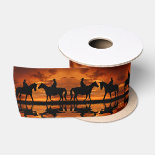 Western Sunset Horseback Riding cowboy silhouette Satin Ribbon