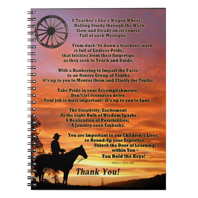 Western Teacher Appreciation Poem Notebook (Front)