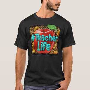 Western Teacher Leopard Cowhide Teacher Life Sunfl T-Shirt