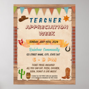 Western teacher staff appreciation itinerary flyer poster