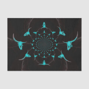 Western Teal Blue Black Rustic Country Cow Skull Tissue Paper