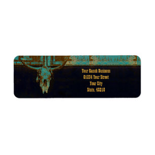 Western Teal Brown Gold Rustic Vintage Bull Skull