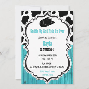 Western Teal Wood Rodeo Birthday Invitation