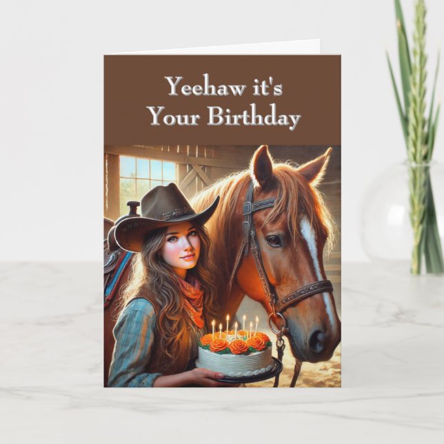 Western Teenager Cowgirl Horse Birthday Card (Front)