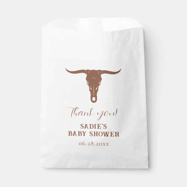 Western Terracotta Longhorn Baby Shower Favour Bag (Front)