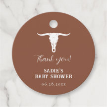 Western Terracotta Longhorn Baby Shower Favour Tag