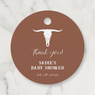 Western Terracotta Longhorn Baby Shower Favour Tag