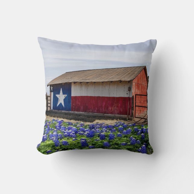 Western Texas Barn And Bluebonnets Cushion (Front)