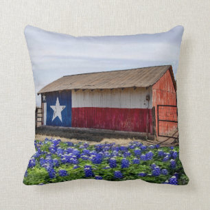 Western Texas Barn And Bluebonnets Cushion