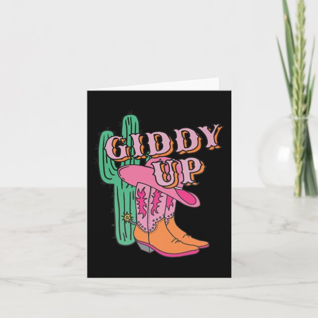 Western Texas Giddy Up Cowgirl Cowboy Boots Cactus Card (Front)