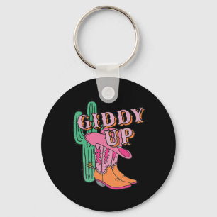 Western Texas Giddy Up Cowgirl Cowboy Boots Cactus Key Ring