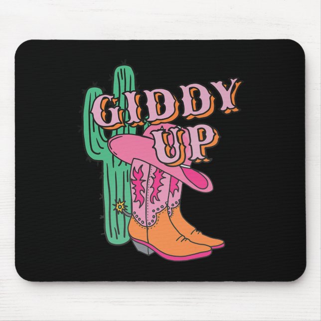 Western Texas Giddy Up Cowgirl Cowboy Boots Cactus Mouse Mat (Front)