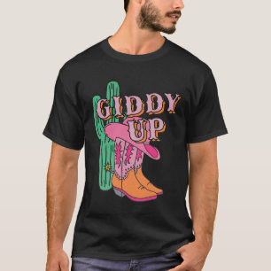 Western Texas Giddy Up Cowgirl Cowboy Boots Cactus T-Shirt