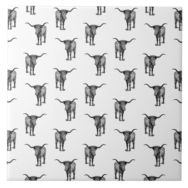 Western Texas Longhorn Bull CUSTOM BG COLOR Tile (Front)