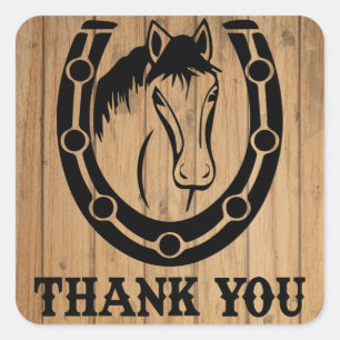Western Thank You Horseshoe Wood Country Wedding Square Sticker