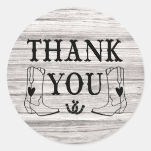 Western Thank You Wood Country Wedding Cowboy Boot Classic Round Sticker