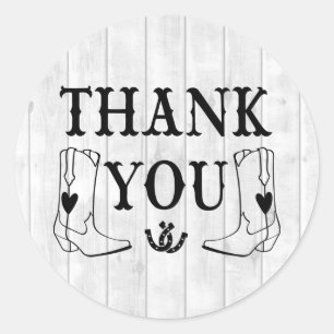Western Thank You Wood Country Wedding Cowboy Boot Classic Round Sticker