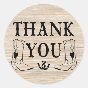 Western Thank You Wood Country Wedding Cowboy Boot Classic Round Sticker