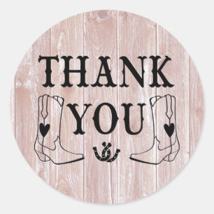 Western Thank You Wood Country Wedding Cowboy Boot Classic Round Sticker
