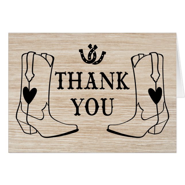 Western Thank You Wood Cowboy Boot Country Wedding (Front Horizontal)