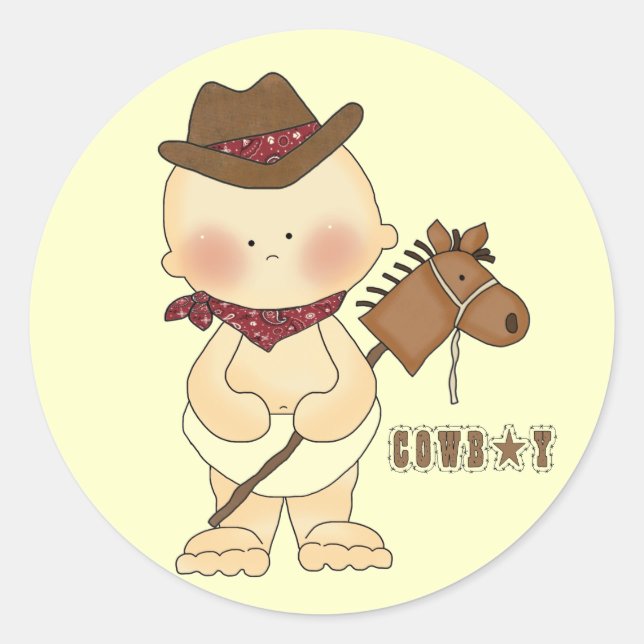 Western Theme Cute Baby Cowboy Fun Stickers (Front)