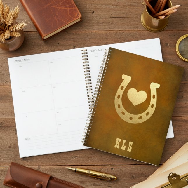 Western Theme Horseshoe Brown & Gold Monogram Planner (Creator Uploaded)
