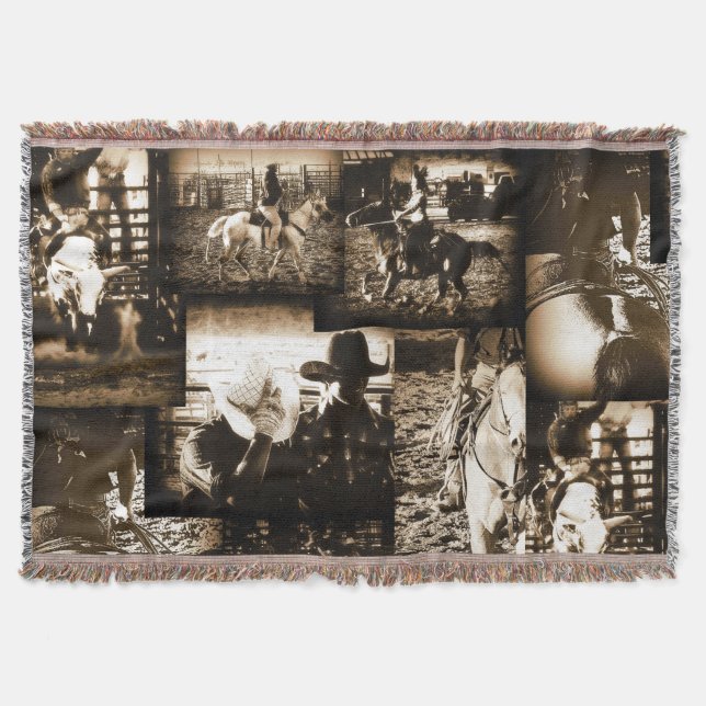 Western Theme Rustic Rodeo Cowboy Design Throw Blanket (Front)