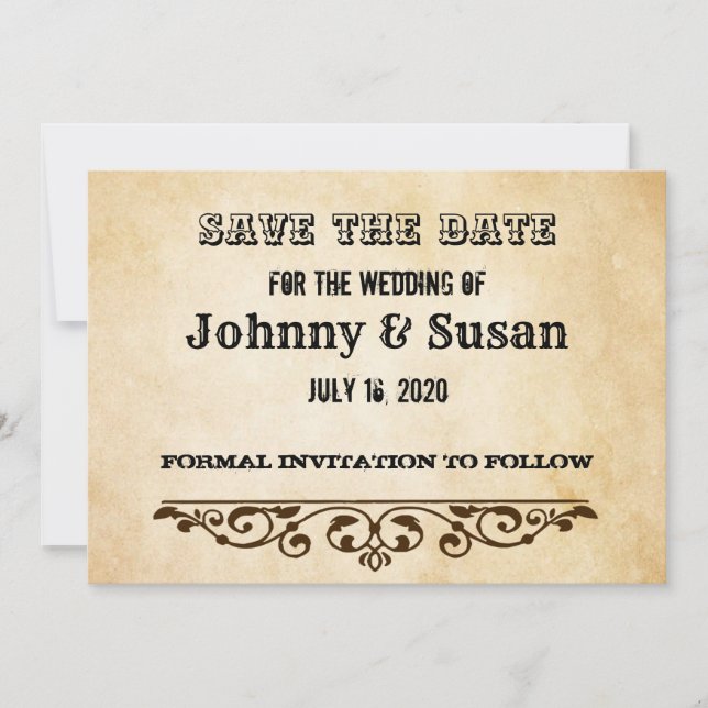 Western Theme Wedding Save the Date Card (Front)
