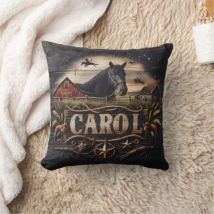 Western-Themed Artwork With Horse and Barn Cushion